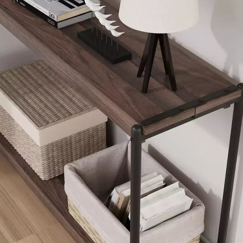 Console de ferme 40 po avec 2 étagères, table de canapé et d'entrée à lattes grises