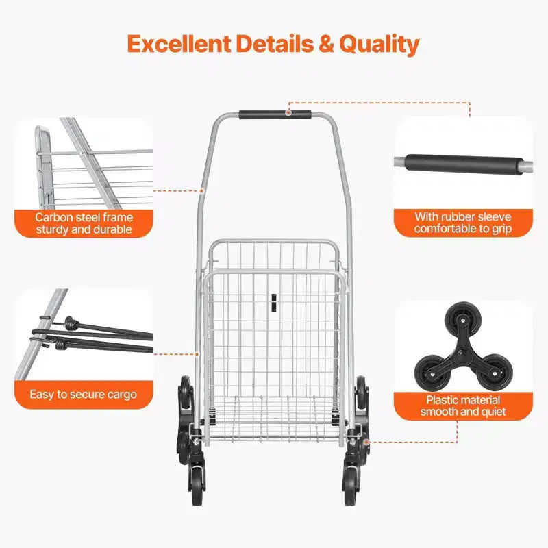 Chariot de rangement d'escalade 45L, roues pivotantes à 360°, roues triples, chariot utilitaire léger pliable pour la lessive et les voyages, argent