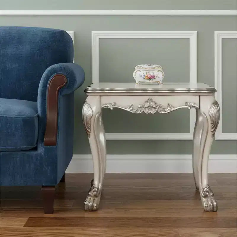 Table d'appoint carrée 24 Vintage Os Blanc en bois massif et polyrésine