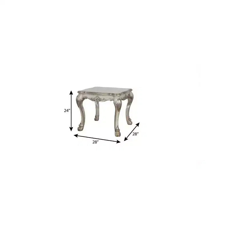 Table d'appoint carrée 24 Vintage Os Blanc en bois massif et polyrésine