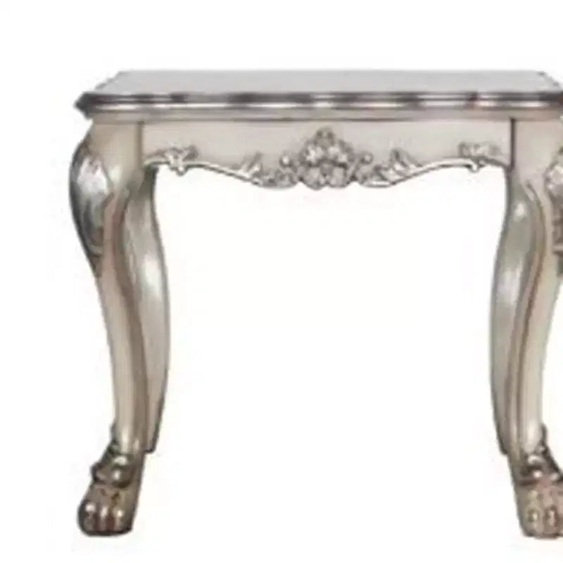 Table d'appoint carrée 24 Vintage Os Blanc en bois massif et polyrésine