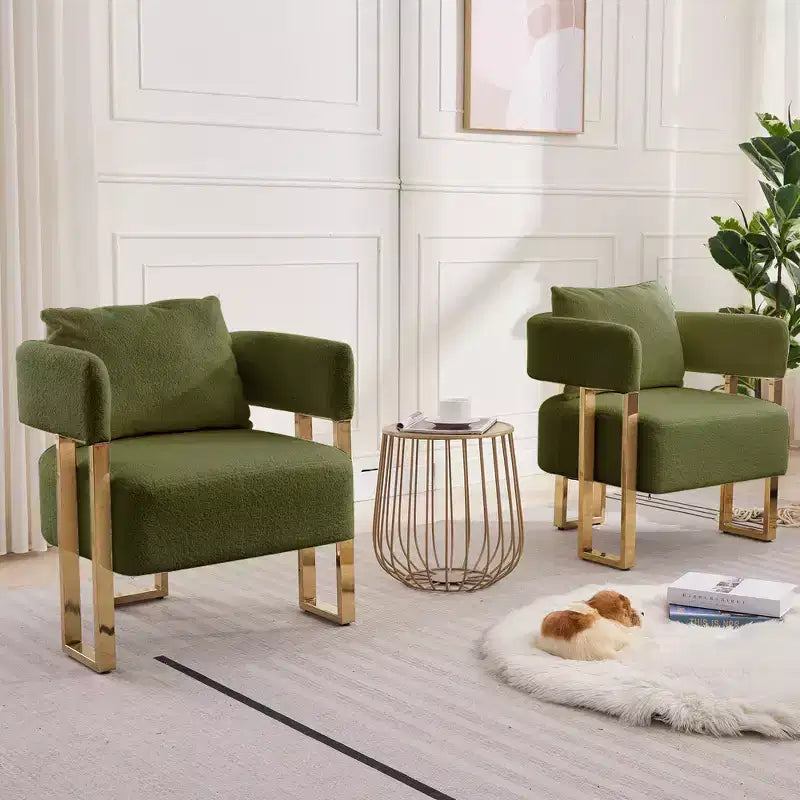 Fauteuils d'appoint modernes avec revêtement en tissu teddy et pieds en métal doré