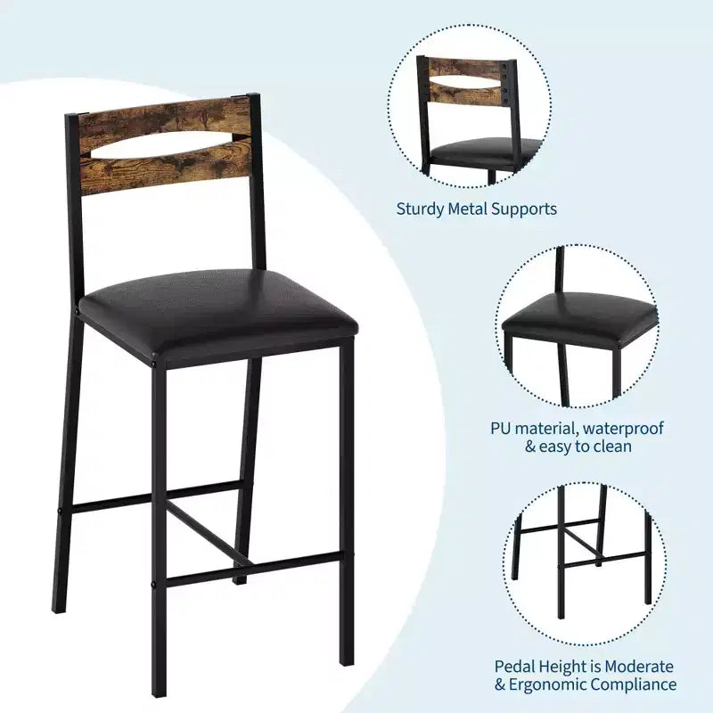 Ensemble table de cuisine avec étagères de rangement et 2 chaises rembourrées - Table à manger en fer et bois pour petits espaces, appartements, condos