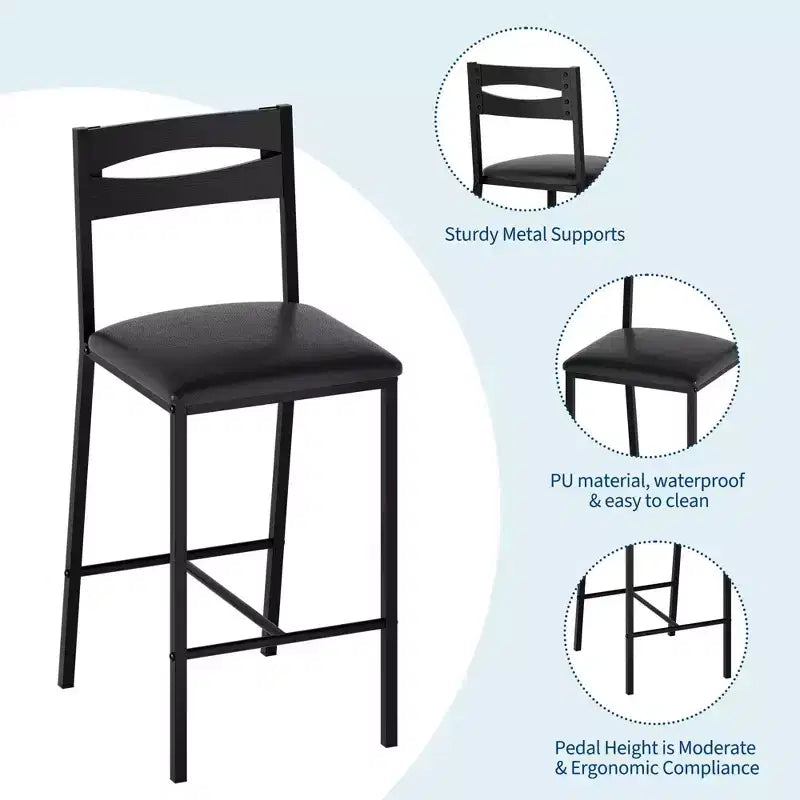 Ensemble table de cuisine avec étagères de rangement et 2 chaises rembourrées - Table à manger en fer et bois pour petits espaces, appartements, condos