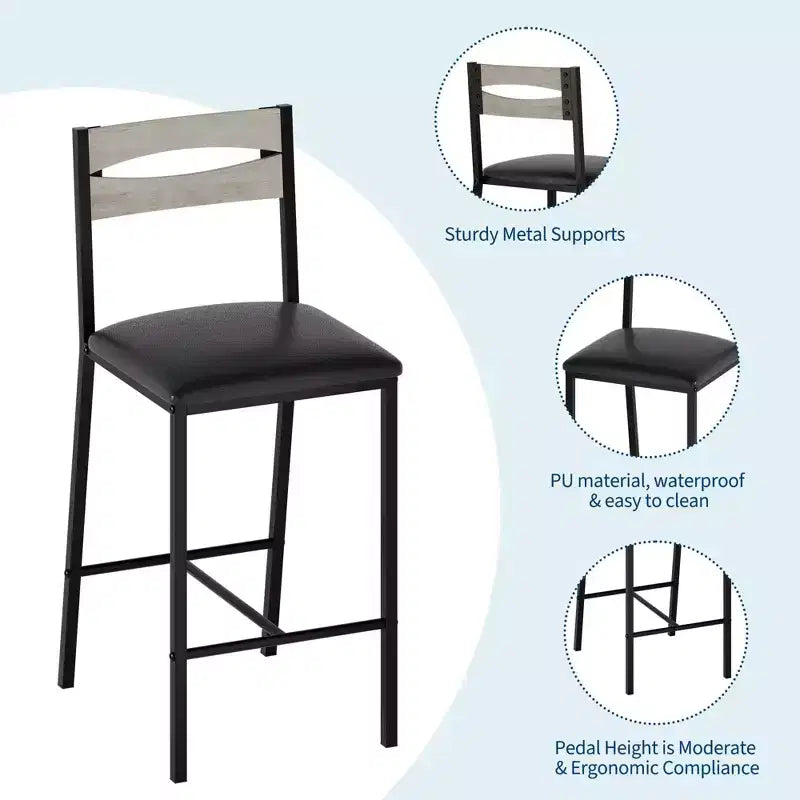 Ensemble table de cuisine avec étagères de rangement et 2 chaises rembourrées - Table à manger en fer et bois pour petits espaces, appartements, condos