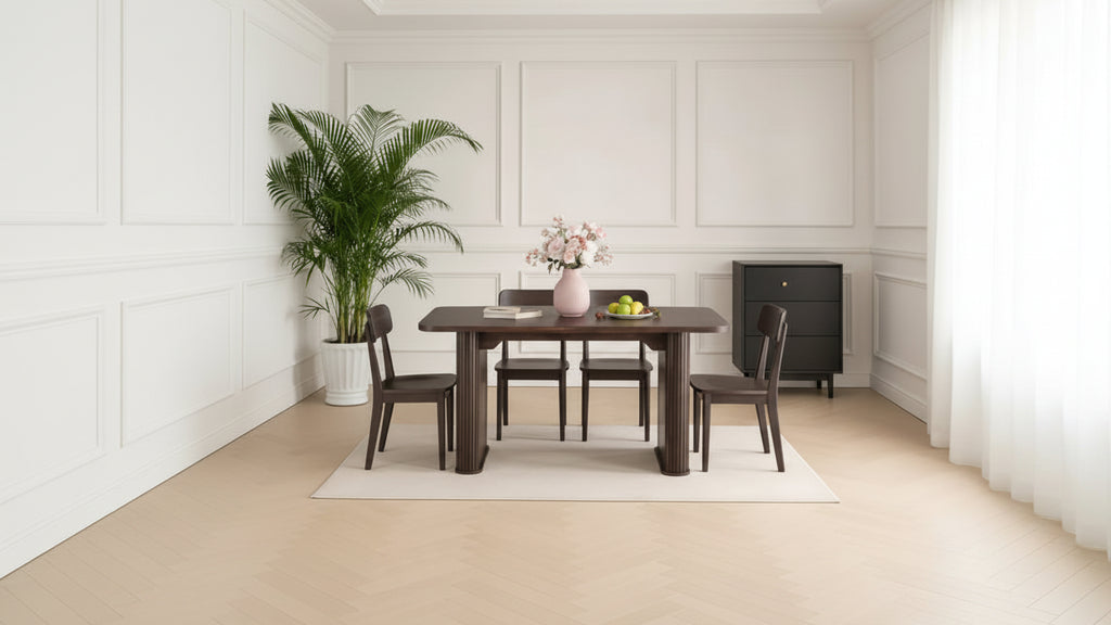 Table de salle à manger pour 6-8 personnes - Grande table de cuisine moderne de 62 pouces avec plateau large et pieds de piédestal robustes, table à dîner rectangulaire