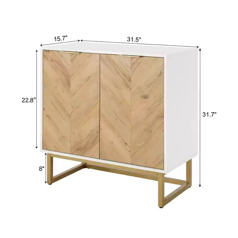 Buffet moderne avec portes à chevrons, console de rangement à 2 portes avec base en métal, meuble de rangement d'appoint pour salle à manger, salon, entrée