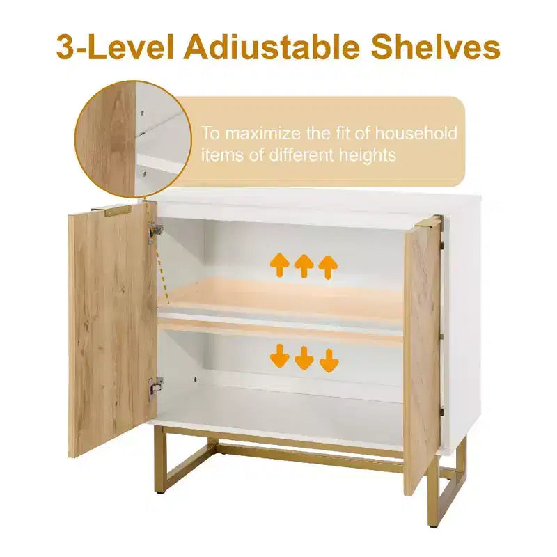 Buffet moderne avec portes à chevrons, console de rangement à 2 portes avec base en métal, meuble de rangement d'appoint pour salle à manger, salon, entrée
