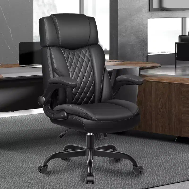 Fauteuil de bureau de direction en cuir, Fauteuil de bureau ergonomique haut dossier avec soutien lombaire et accoudoirs rembourrés
