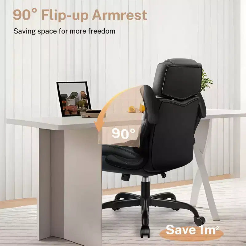 Fauteuil de bureau de direction en cuir, Fauteuil de bureau ergonomique haut dossier avec soutien lombaire et accoudoirs rembourrés