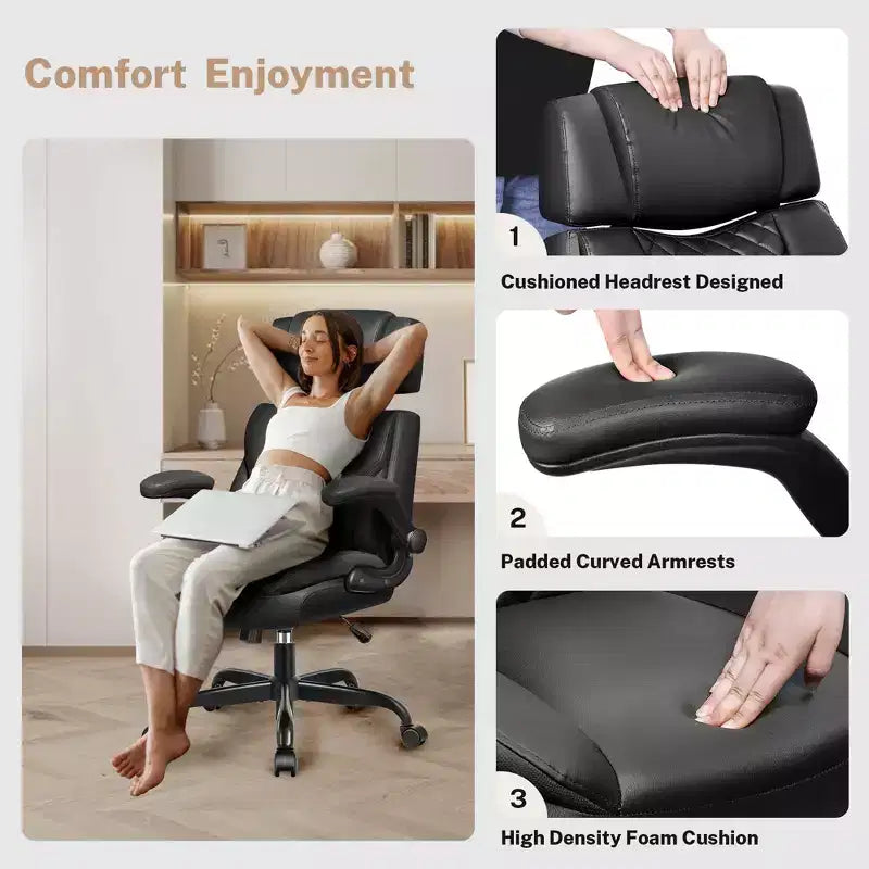 Fauteuil de bureau de direction en cuir, Fauteuil de bureau ergonomique haut dossier avec soutien lombaire et accoudoirs rembourrés