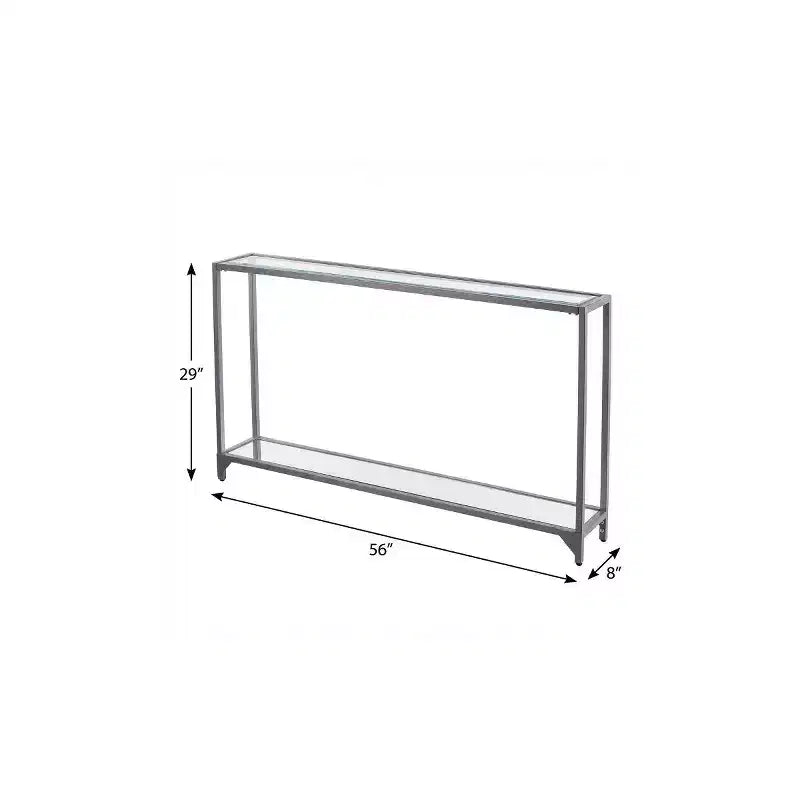 Console de rangement avec étagères, miroir en verre transparent et argenté, 56 cm