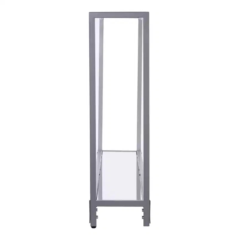 Console de rangement avec étagères, miroir en verre transparent et argenté, 56 cm