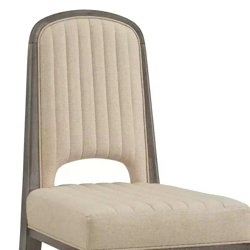 Chaise de salle à manger Fuske Wood Finish Cream Fabric avec piqûre verticale