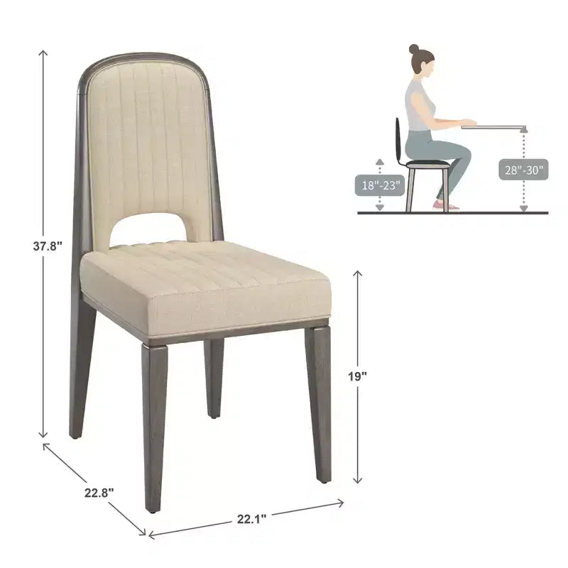 Chaise de salle à manger Fuske Wood Finish Cream Fabric avec piqûre verticale