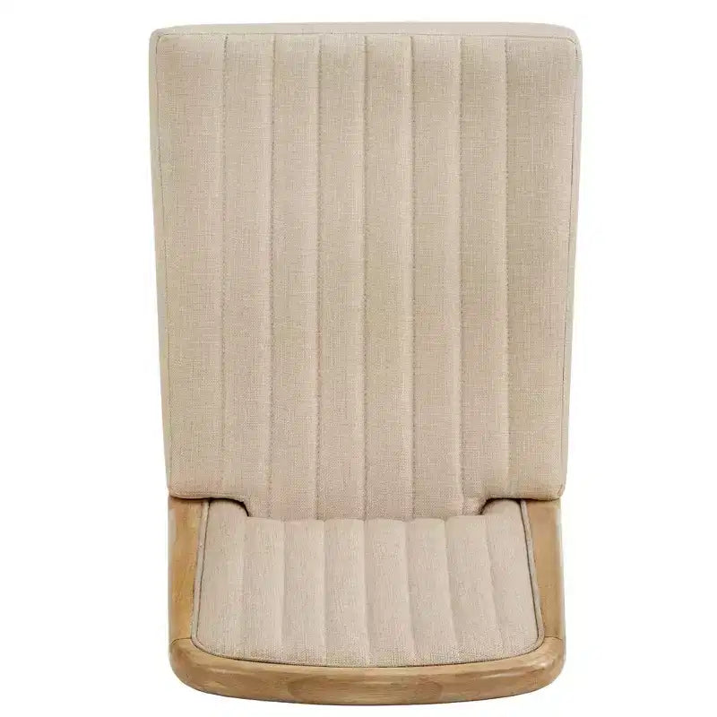 Chaise de salle à manger Fuske Wood Finish Cream Fabric avec piqûre verticale