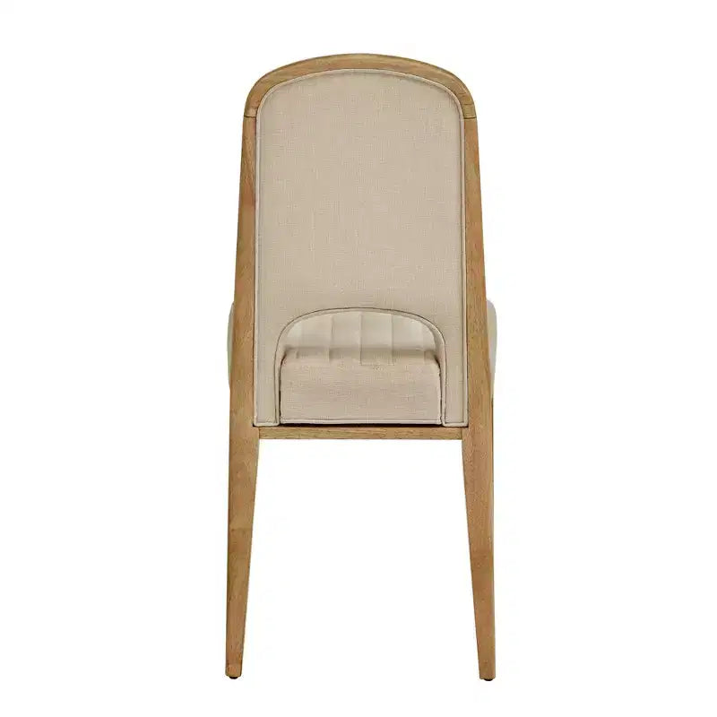 Chaise de salle à manger Fuske Wood Finish Cream Fabric avec piqûre verticale