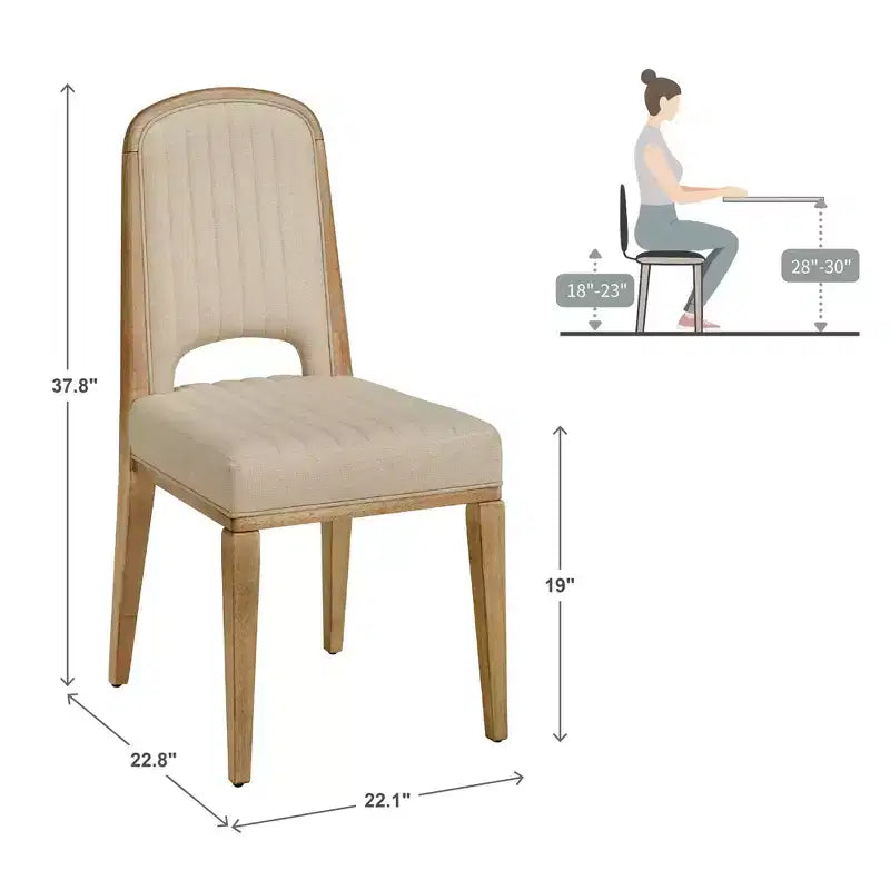 Chaise de salle à manger Fuske Wood Finish Cream Fabric avec piqûre verticale
