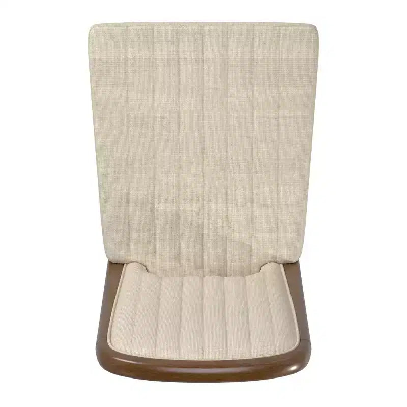 Chaise de salle à manger Fuske Wood Finish Cream Fabric avec piqûre verticale
