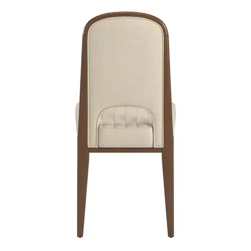 Chaise de salle à manger Fuske Wood Finish Cream Fabric avec piqûre verticale