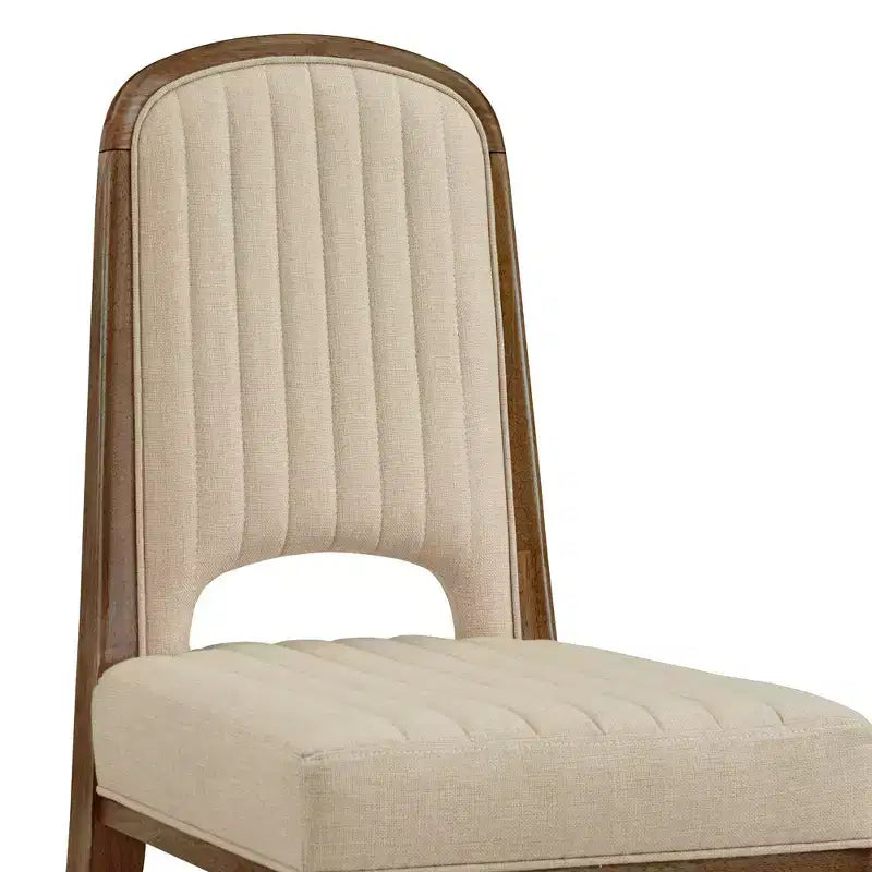 Chaise de salle à manger Fuske Wood Finish Cream Fabric avec piqûre verticale