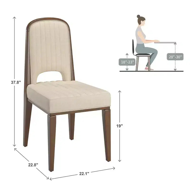 Chaise de salle à manger Fuske Wood Finish Cream Fabric avec piqûre verticale