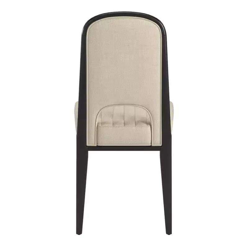 Chaise de salle à manger Fuske Wood Finish Cream Fabric avec piqûre verticale
