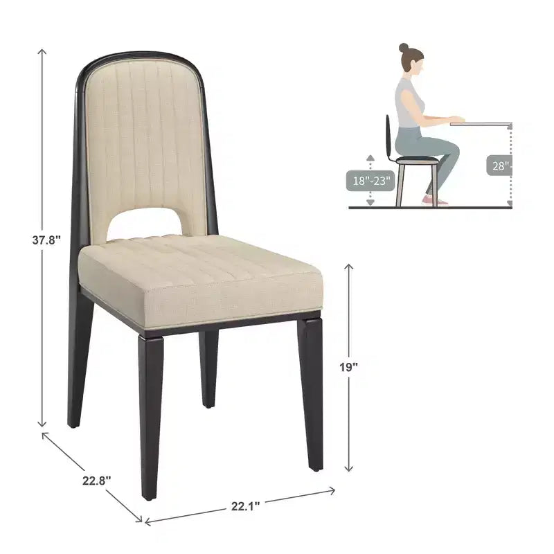 Chaise de salle à manger Fuske Wood Finish Cream Fabric avec piqûre verticale
