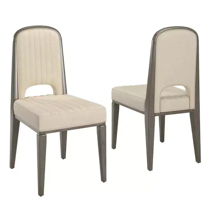 Chaise de salle à manger Fuske Wood Finish Cream Fabric avec piqûre verticale