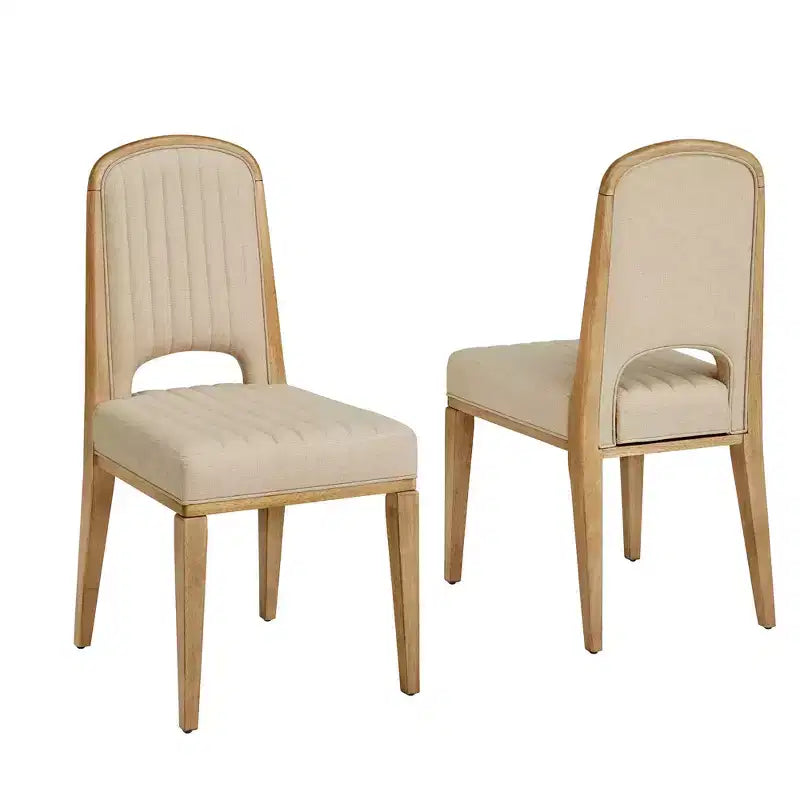 Chaise de salle à manger Fuske Wood Finish Cream Fabric avec piqûre verticale