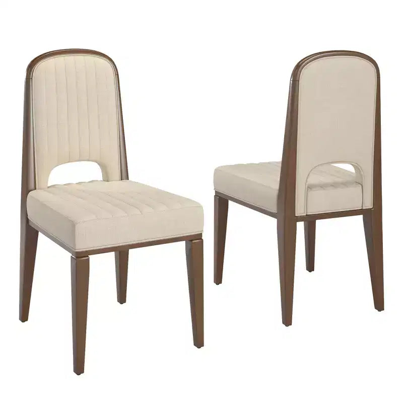 Chaise de salle à manger Fuske Wood Finish Cream Fabric avec piqûre verticale