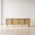 LuxenHome 70.9 Modern TV Stand for TVs up to 75, Media Console Cabinet with Drawers, Oak Brown