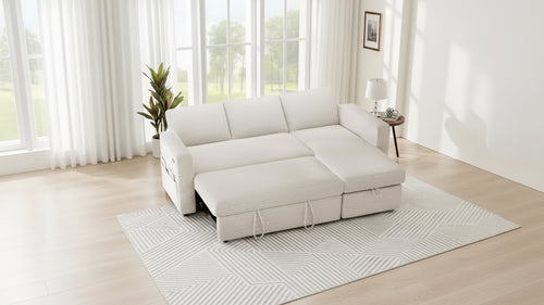 Dyonery 2 in 1 Pull Out Sleeper Sofa with Storage Chaise C Chenille Sectional Couch with USB Ports for Living Room