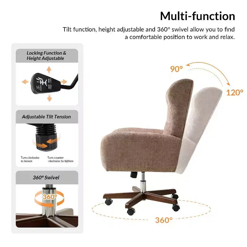 Chaise de bureau Jocelyn avec hauteur réglable et accoudoirs incurvés