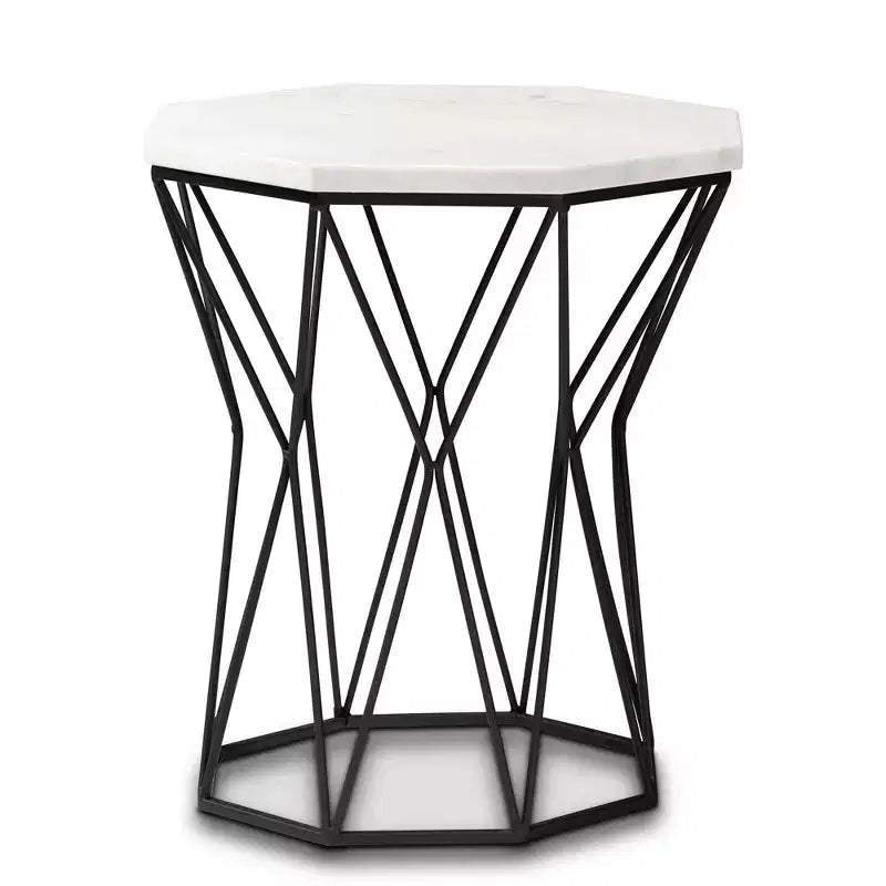 Table d'appoint en métal Venedict avec plateau en marbre noir - Baxton Studio : Table d'appoint rectangulaire pour salon, aucun assemblage requis