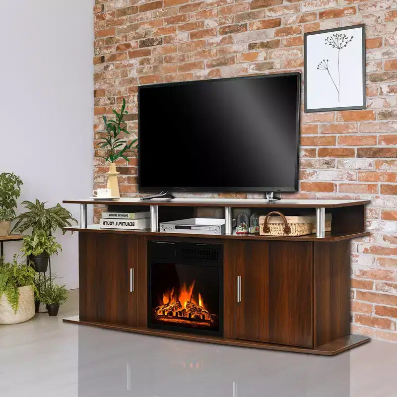 Meuble TV cheminée 63 po avec cheminée électrique 18 po 1 500 W jusqu'à 70 po Noyer