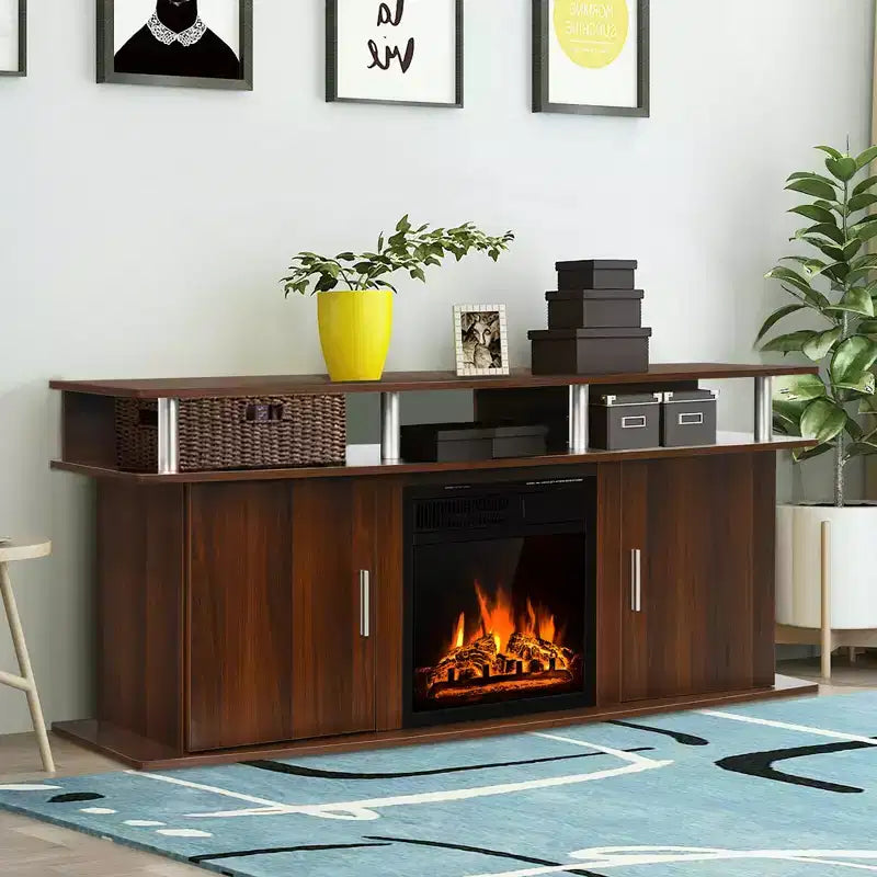 Meuble TV cheminée 63 po avec cheminée électrique 18 po 1 500 W jusqu'à 70 po Noyer