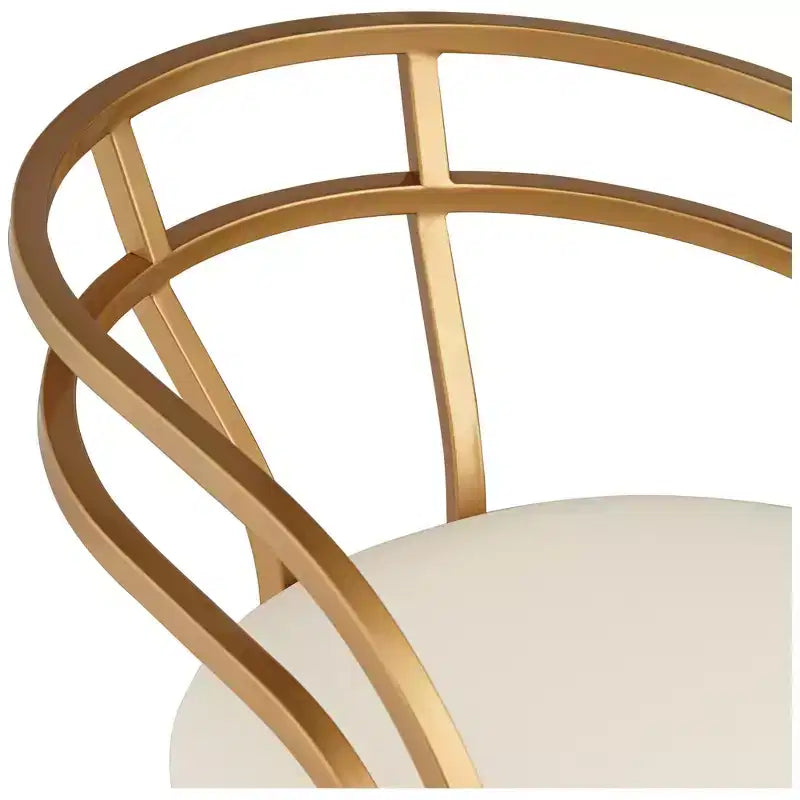 Tabouret de bar Tanner en métal doré, hauteur 76 cm, avec coussin rembourré en tissu blanc moderne, dossier bas et repose-pieds, idéal pour îlot de cuisine de hauteur standard.